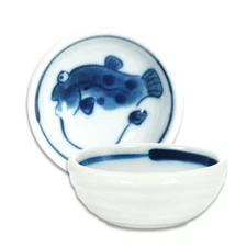 2 PCS Japanese Spice Soy Sauce Dish Bowl 2.5"D Porcelain Fugu Fish Made in Japan