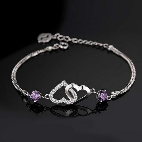 Silberarmband 925 Sterling Silber Armband Charm Damen Doppelherz Diamant Kette - Bild 4 von 9