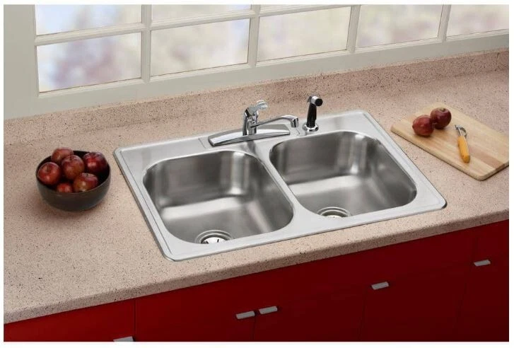 Glacier Bay - 33 pulgadas Fregadero de cocina de acero inoxidable calibre 22 con doble cuenco Foto 2 de 4