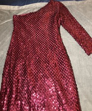 Red asymmetrical sequin Lined Dress- 3/4 Arm C Thru body contour dress medium