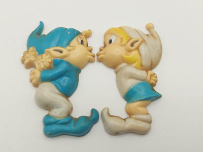 Vintage Kitsch Küssende Elfen / Pixies Kühlschrankmagnete A