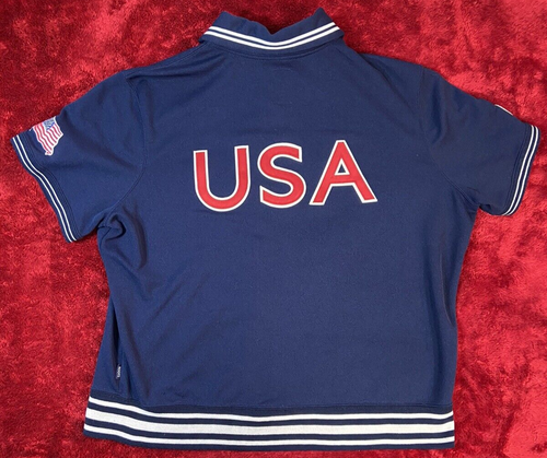 Vintage Roots Polo Shirt XXL USA Olympic Snap Short Sleeve Warm Up Navy Shacket - Picture 10 of 16