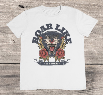 T-Shirt Roaring Tiger Old School Tattoo - %100 Premium Baumwolle