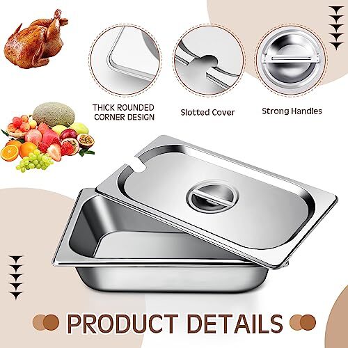 6 Pack 1/3 Steam Table Pan Covers Stainless Steel Hotel Pan Lid with Handle C... - Picture 3 of 7