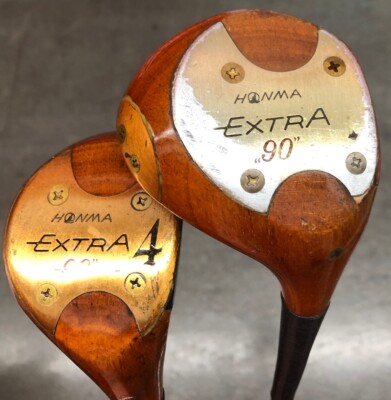 Vtg Honma Extra 90 Set Driver & 4 Fairway Persimmon Wood