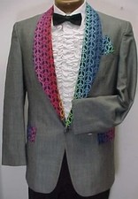 GRAY GREY PEACE SIGNS PRINT VINTAGE PROM TUXEDO SMOKING JACKET MENS SIZES 39-46