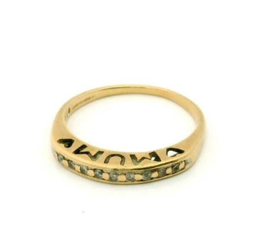 Vintage MUM 9ct Yellow Gold Ring Diamonds 0.10ct Thin Band Ring Size N 1/2
