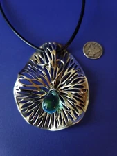Hagit Gorali Israel Sterling Silver Blue Kalos Lily Pad Pendant Necklace
