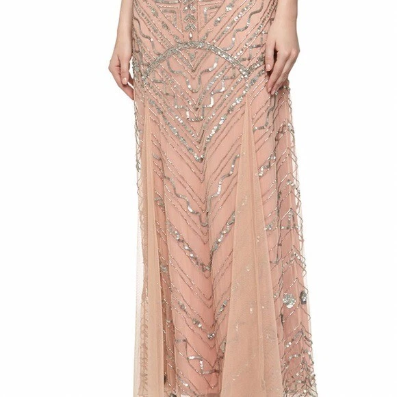 Aidan Mattox блестки бисером сетки v-образным вырезом платье официальный вечернее платье подружки невесты - Изображение 4 из 4