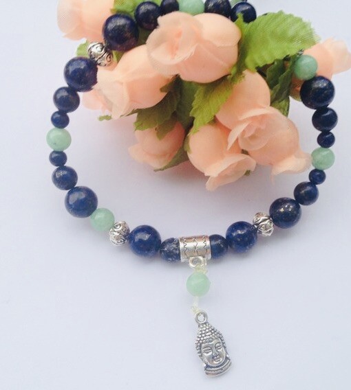 Bracelet Lapis Lazuli et Jade du Myanmar contre le stress - Perles d'ancrage 6mm