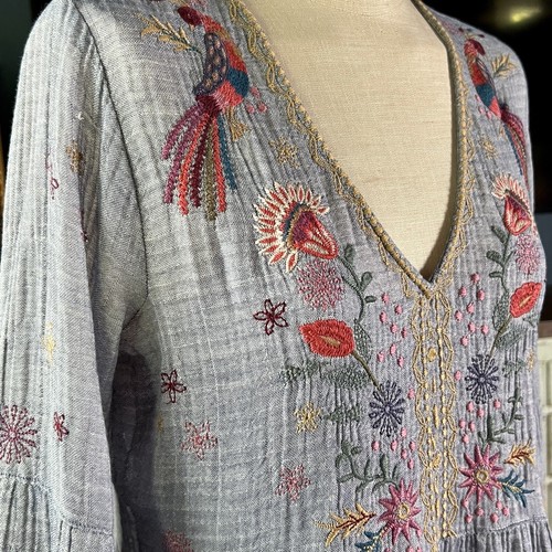 Johnny Was Lucy Embroidered Whimsical Bird Owl Tiered Dress S - Picture 8 of 10