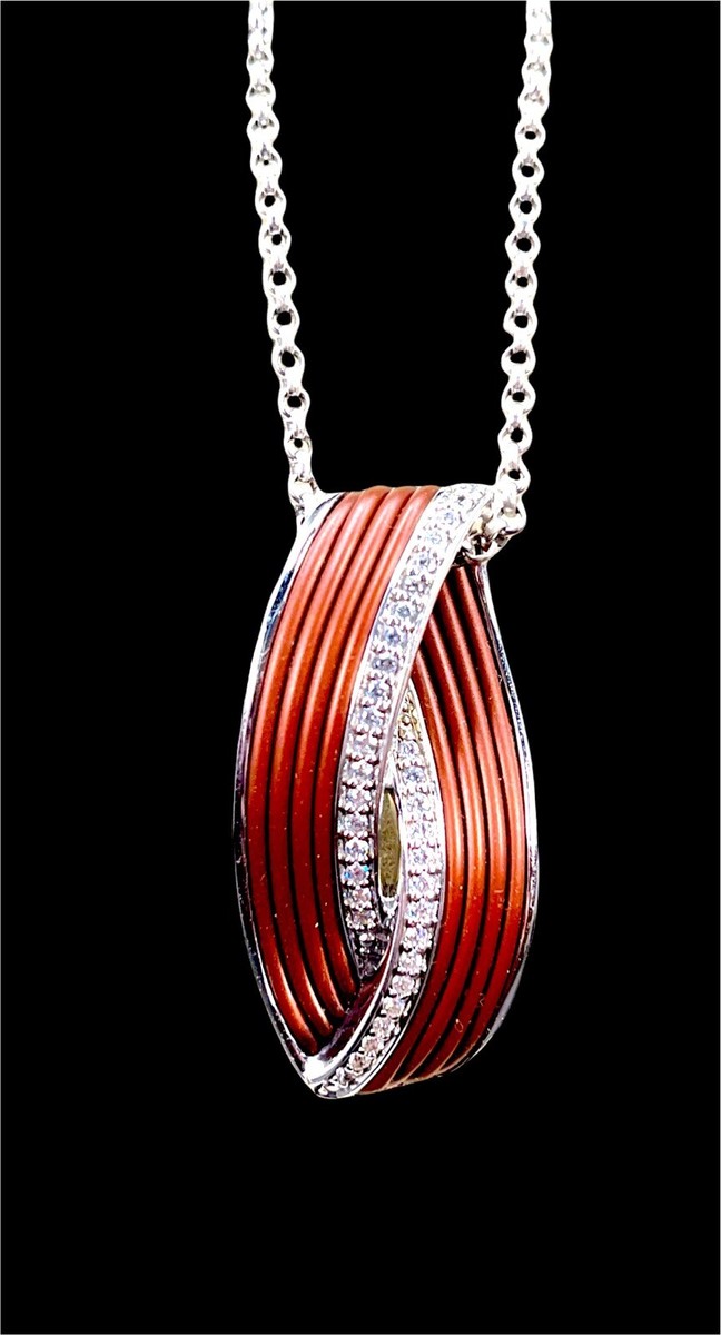 BELLE ETOILE ‘ETERNO’ 925 STERLING SILVER NECKLACE BROWN ITALIAN RUBBER PENDANT View 3