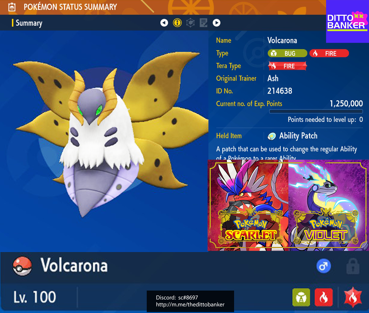 Pokemon Scarlatto/Viola: Vulcanion Lucido LV100 Leggendario 6IV Con Toppa Abilità, Modesto, Nuovo