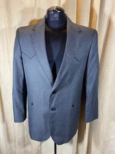 Mens Circle S Western Blazer Size 42R Gray Houndtooth 2 Button Poly/Rayon