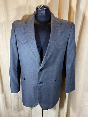 Mens Circle S Western Blazer Size 42R Gray Houndtooth 2 Button Poly/Rayon
