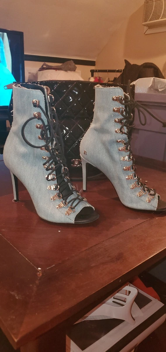 Denim Lace Up BALMAIN boot Heals
