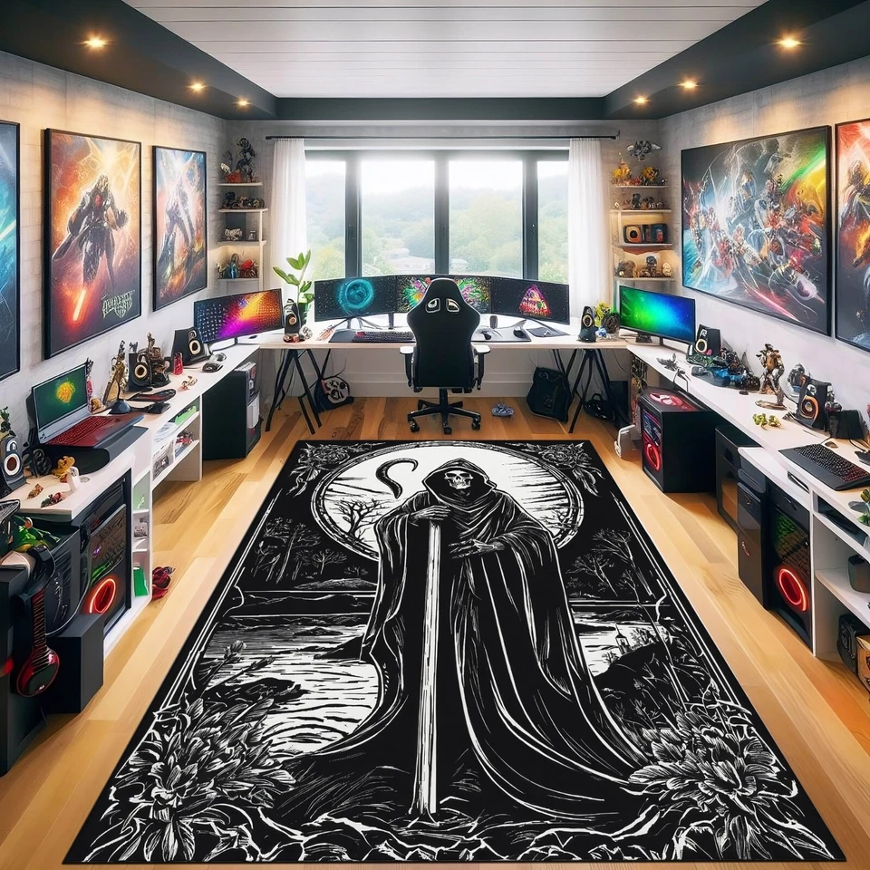 Alfombra de terror de la muerte, alfombra gótica, alfombra de alma, alfombra fantástica, alfombra de terror, alfombra de baño, Foto 3 de 4