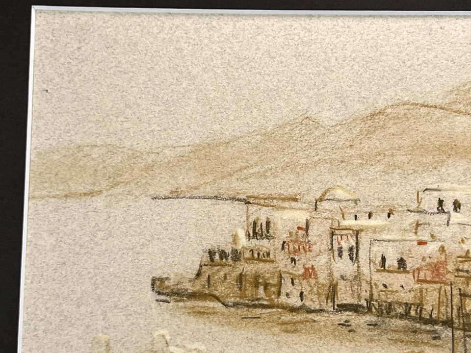 Impresionismo Pastel Dibujo 11x14” Escena Puerto Mykonos Grecia Playa Marítima Foto 4 de 4