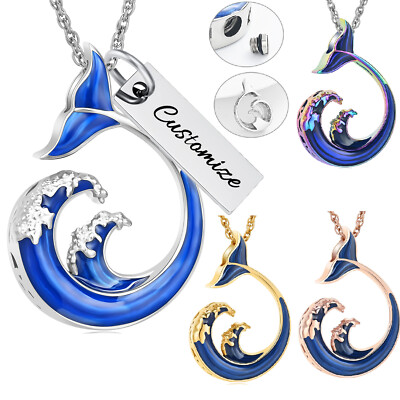 Stainless Steel Sea Waves Urn Pendant Memory Necklace  for Cremation Ashes Gift
