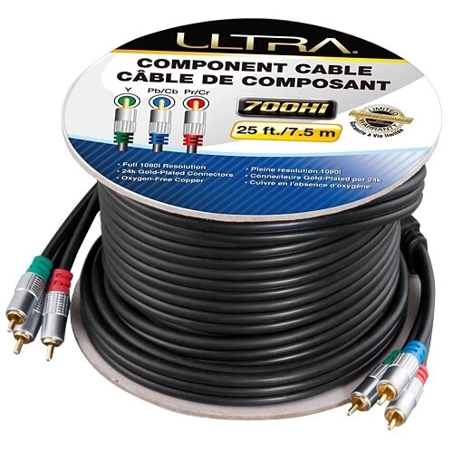 Ultra 25Ft 700HI Premium 3-RCA Component Video Coax Cable 24K Gold Plated 1080i - Picture 1 of 8