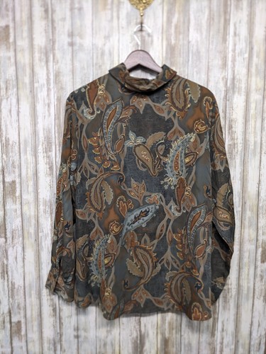 Avenue Damen Knopfleiste Shirt braun Paisley Schimmer Herbst Langarm 14/16 neu mit Etikett - Bild 5 von 9