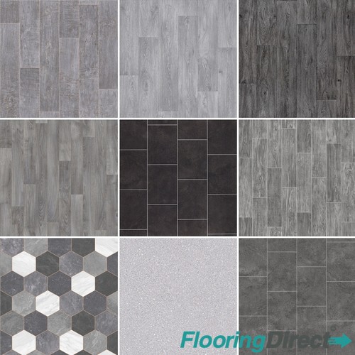 Quality Vinyl Flooring Roll Tile Effect & Grey Wood Lino CHEAP Kitchen