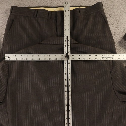 VTG 3 Piece Suit M Gray Chalk Stripe 100% Wool Hopsack USA 42R 37x27 - Picture 13 of 22