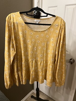 True Craft Plus Size 3X Yellow Floral Tiered Top Flowy