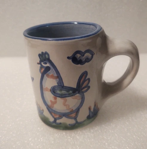 VTG MA Hadley Hand Painted Stoneware Pottery Hen Chicken Mug Cup Signed 