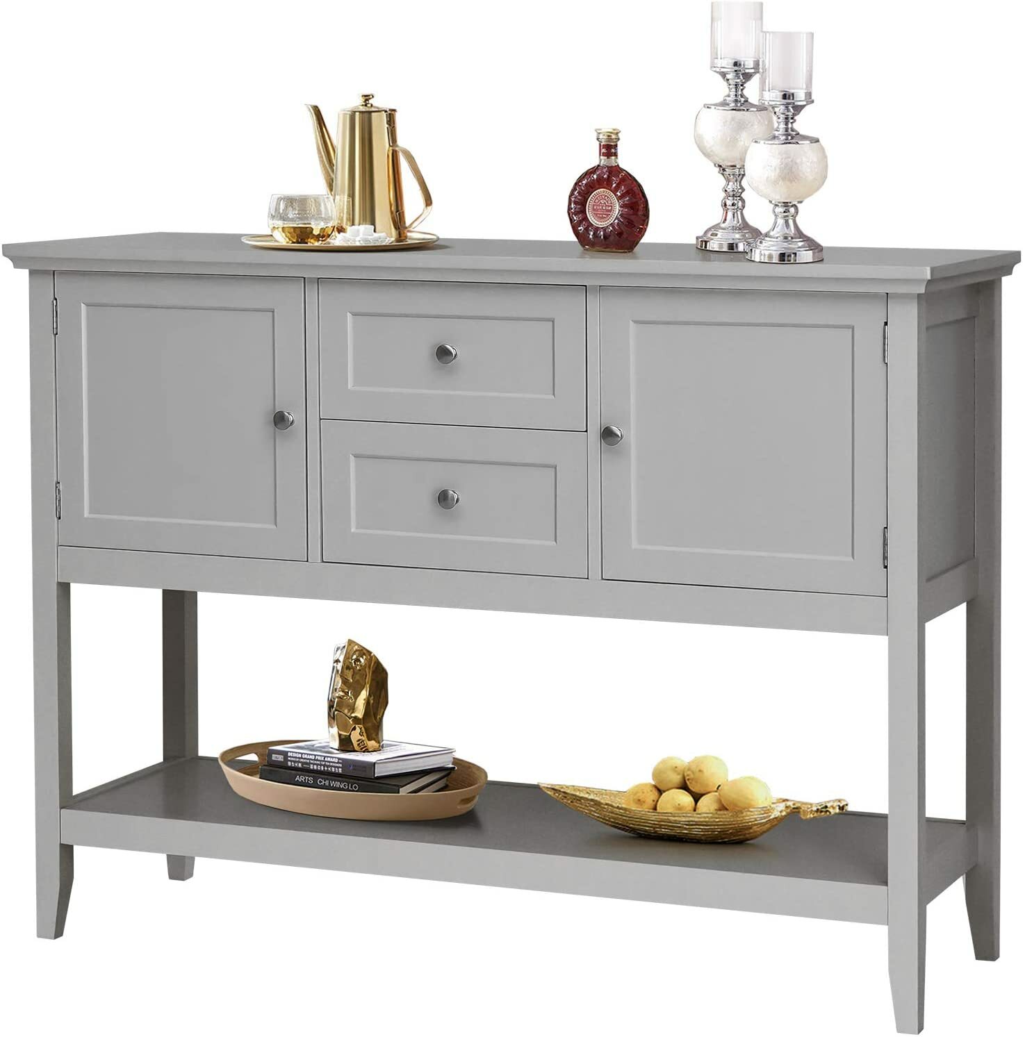 Gray Wooden Storage Dining China Hutch Sideboard Cupboard