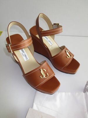 【JIMMY CHOO】Jc Ankle Wedge 100-Onjc-Milk ★関税送料込み NEW Jimmy Choo London JC Wedge Leather sandals 110 OVJC Tan