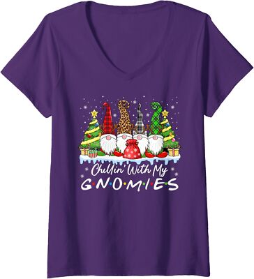 Chillin With My Gnomies Funny Christmas Family Ladies' V-Neck Tshirt