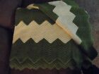 Hand Crocheted Afghan Green White Large Throw Blanket 70x45" Clean & Cozy!