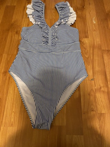 Brand New, Blooming Jelly, Nautical, Swimsuit Striped, Ruffle V-Neck, Ladies, M - Picture 12 of 12