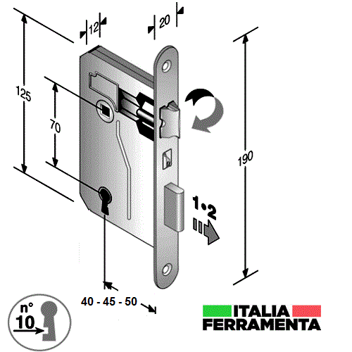 SERRATURA STV PATENT PICCOLA PORTA INTERNA DX/SX INTERASSE.70 ENTRATA 40/45/50 - Foto 5 di 6