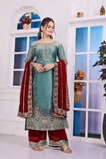 Heavy Reception Wear Rama Fancy Heavy Silk Salwar Kameez With Dupatta For Women