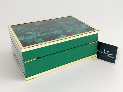 Nicole Miller smaragdgrün marmorierte Platte Goldrand gefüttert Schmuck Andenken Box - Bild 9 von 12