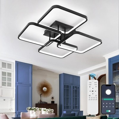 EIDISUNY Moderne dimmbare Deckenleuchte LED, 66cm 4-eckig schwarz LED dimmbar