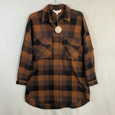 Apricot Oversized Plaid Button Shirt Dress Women's Size S Brown Long Sleeve NWT