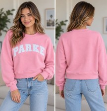 PARKE Varsity Mockneck Sweatshirt Women S/M Sprinkle Pink White Logo Pullover