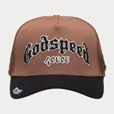 GODSPEED FOREVER TRUCKER HAT IN BROWN-BLACK OSFA COMES WITH PINS 100 AUTHENTIC