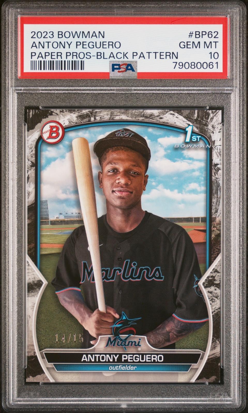 2023 Bowman Antony Peguero Black Pattern 14/15 PSA 10 #BP-62 Miami Marlins