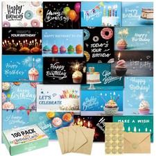 100 Happy Birthday Cards with Envelopes Assorted 4x6 Bulk Set