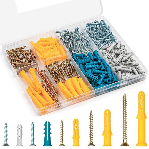 KURUI Drywall Anchors and Screws Kit with #6 #7 #8 Sizes in Yellow Blue Grey