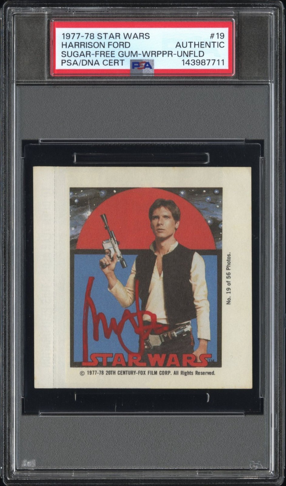1977 Topps Star Wars Gum Wrapper Unfolded Han Solo Harrison Ford Auto PSADNA 1/1