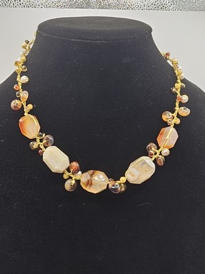 Semiprecious Crochet Beaded Stone Necklace