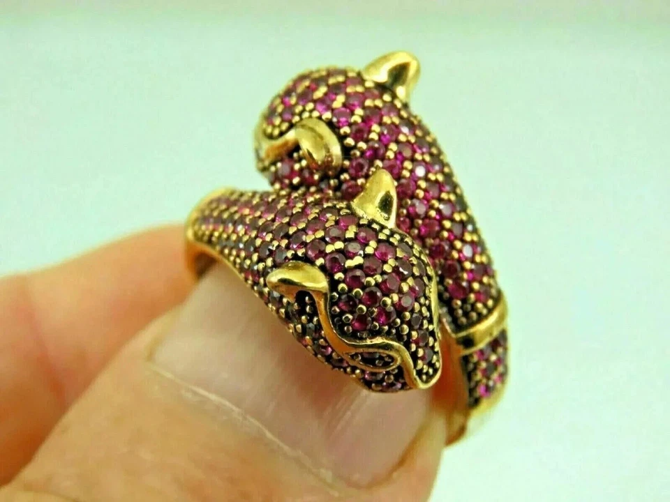 2Ct Round Cut Lab-Created Ruby Men's Hip Hop Bypass Ring 14k Yellow Gold Plated - Image 3 of 4