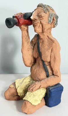 Kris Nagy Clay Sculpture Figurine Signed Tourist Todd At The Beach 1990 Vintage