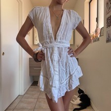 Vintage Cream Eyelet Trim Flowy Mini Dress