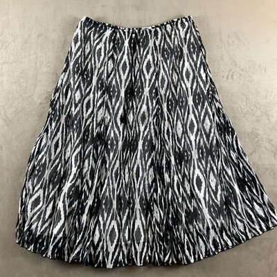 Vintage Y2K Ruby Rd Ikat Plissee Midi Rock W32 schwarz weiß Pull On Boho